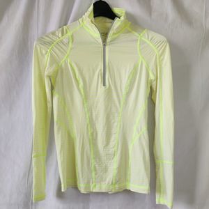 Zella Run Neon Yellow Stripe Half Zip Pullover Long Sleeves Thumbholes Size XS